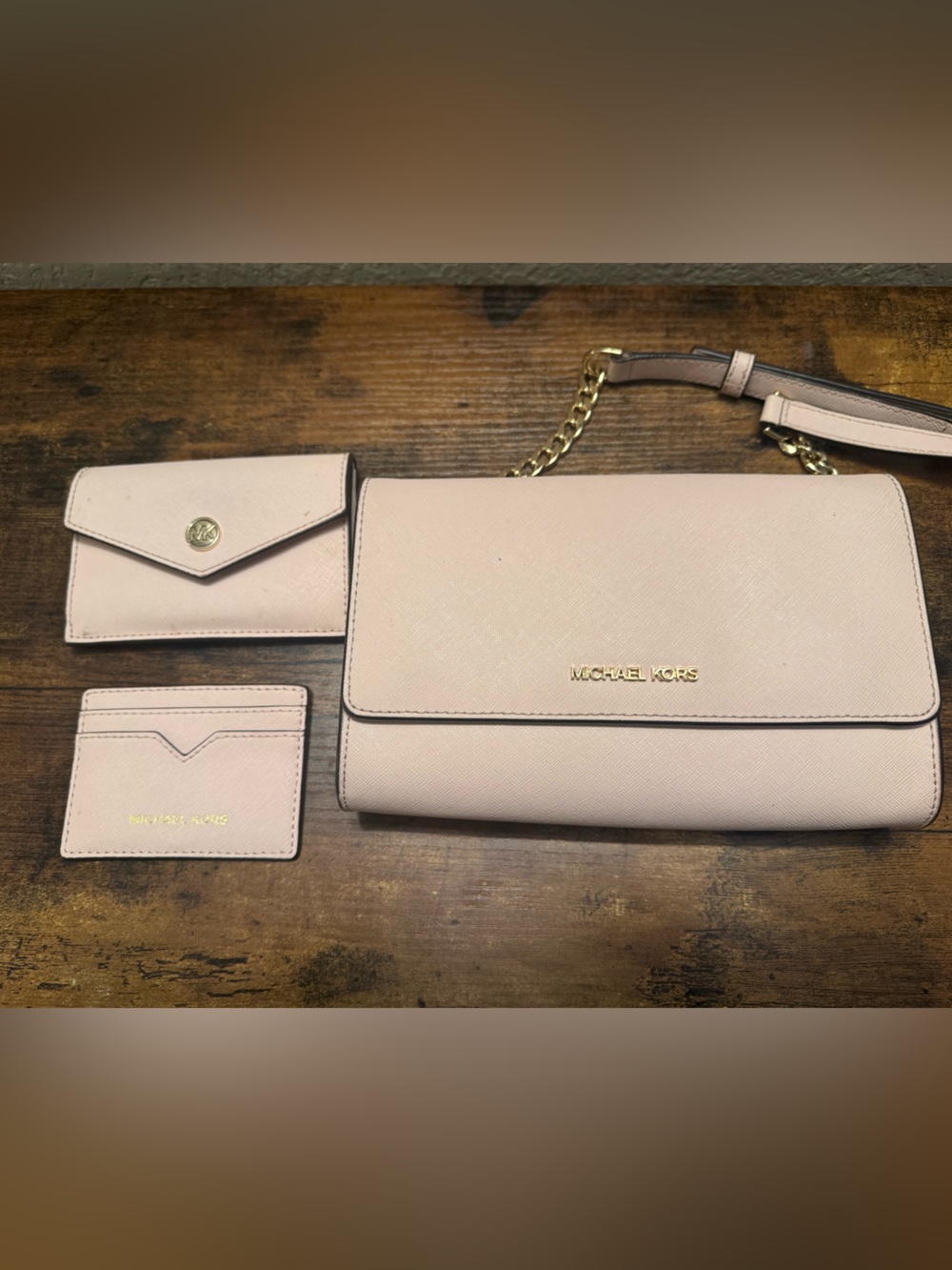 Michael Kors Blush Pink Leather Crossbody Bag and 2 card holders